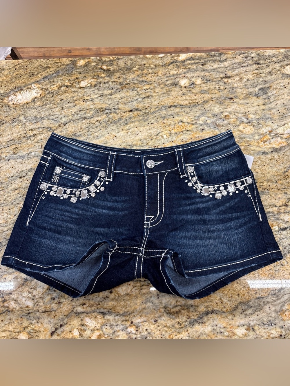 Miss Me Dark Wash Embellished Jean Shorts - 30